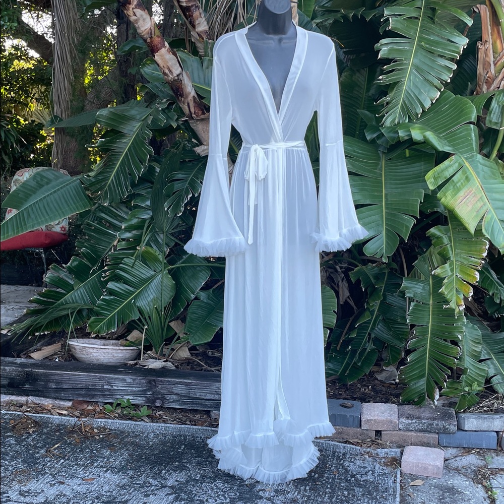 sheer ruffled wide bell sleeve, full sweep, vantage robe